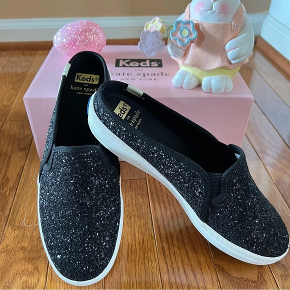 KATE SPADE Keds Womens Shoes Double Deck Mule Black Shimmer Sneakers 6.5 Casual - Picture 2 of 10